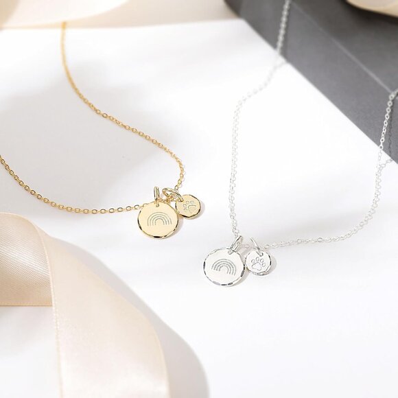 Pet Memorial Necklace Sterling Silver Gold Paw Cross Charm Sympathy Gift - Picture 2 of 6